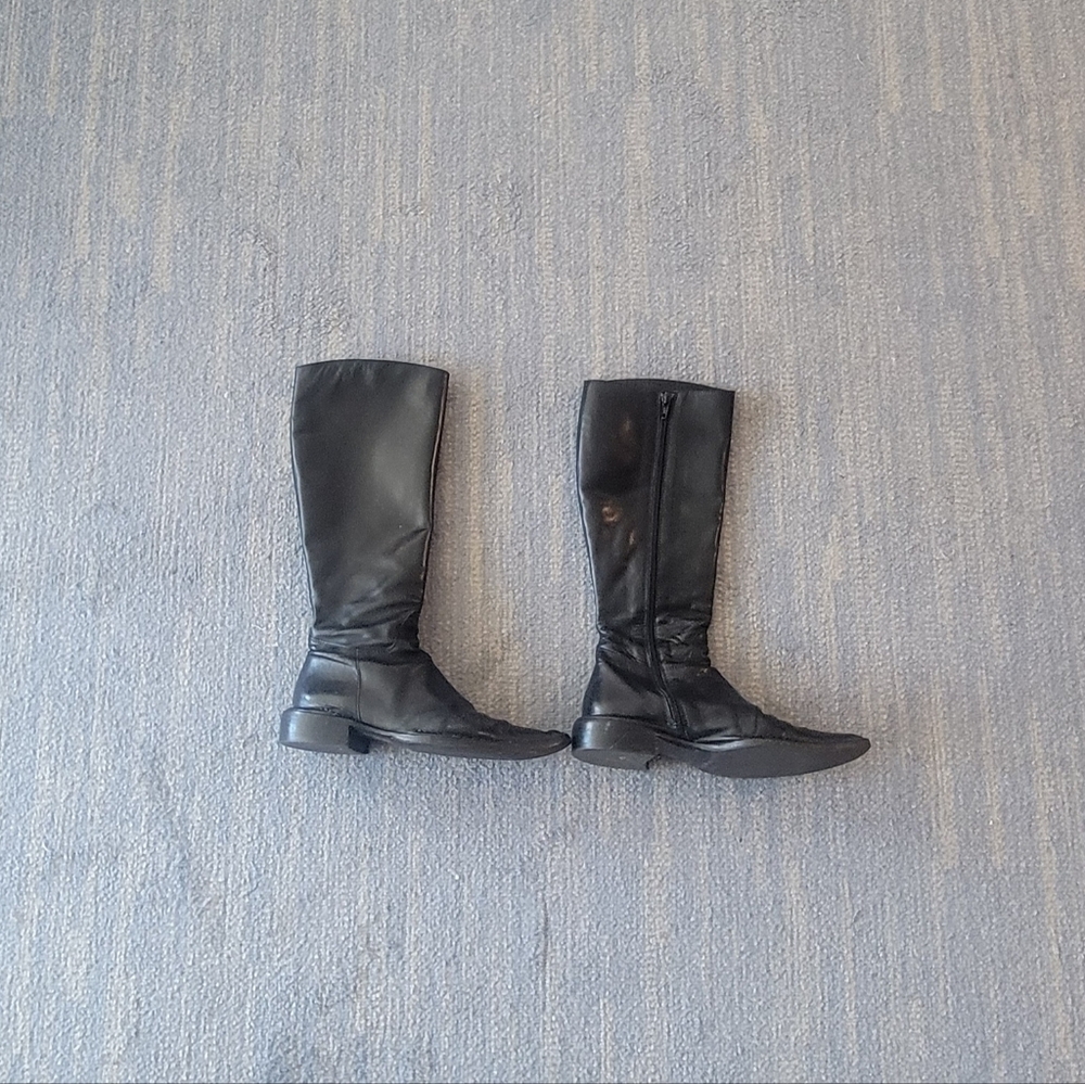 black, leather, pointed toe, calf-length Paul Warmer Amsterdam boots